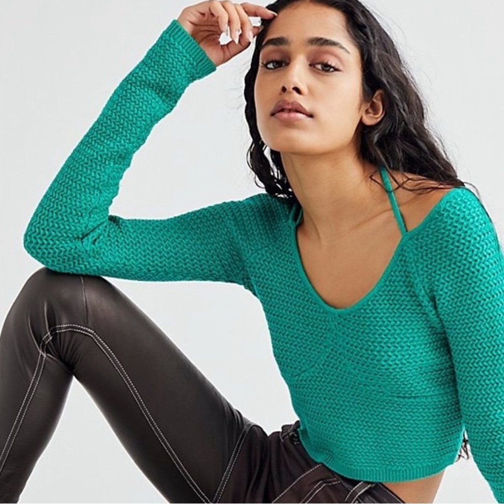 Free People Beach | Long Sleeve Halter Top in Kelly Green, XS‎